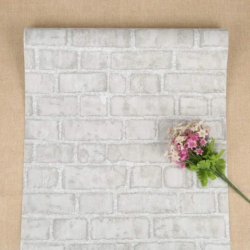 Retro Graue Ziegeleffekttapete Selbstklebend 44x1000cm