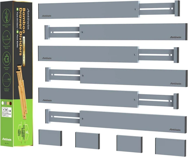 10er Set Verstellbare Bambus Schubladentrenner Gefedert