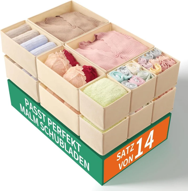 ORLISA Malm Organizer Set für Kommode Schubladen 14tlg Beige