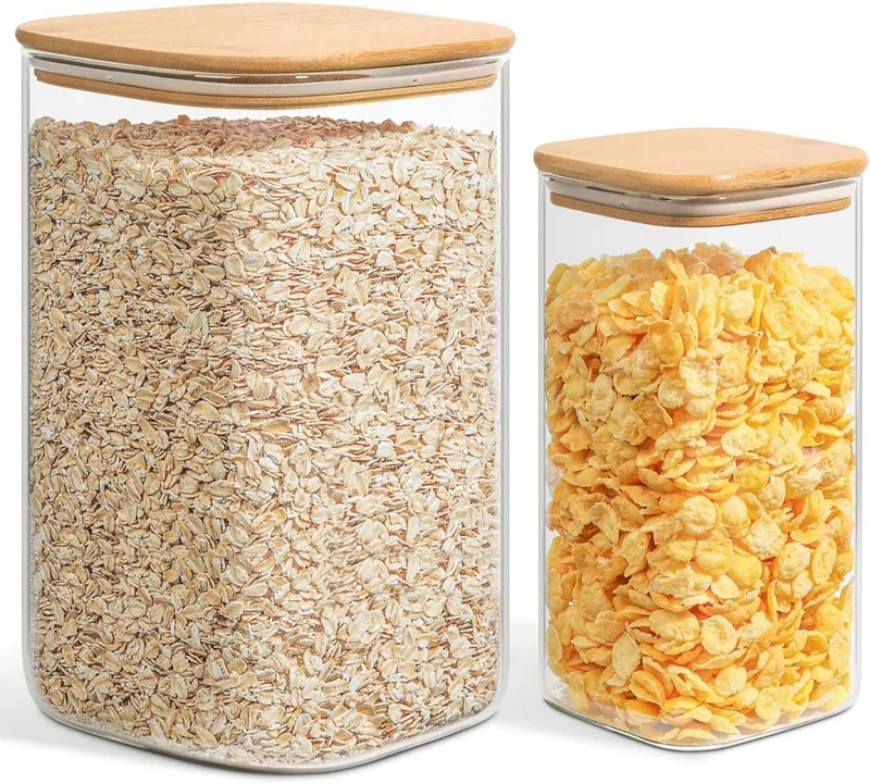 Vorratsdosen 1500ml/4600ml 2er Set Luftdicht Holzdeckel