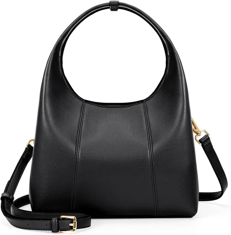 Kleine Ledertasche Damen Henkeltasche Vintage Schwarz