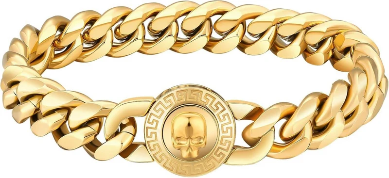 Herren Armband mit Löwe/Totenkopf Verschluss, 18K Gold