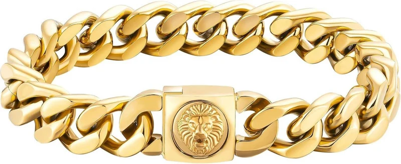Herren Armband Löwe Kopf Verschluss 18K Gold beschichtet