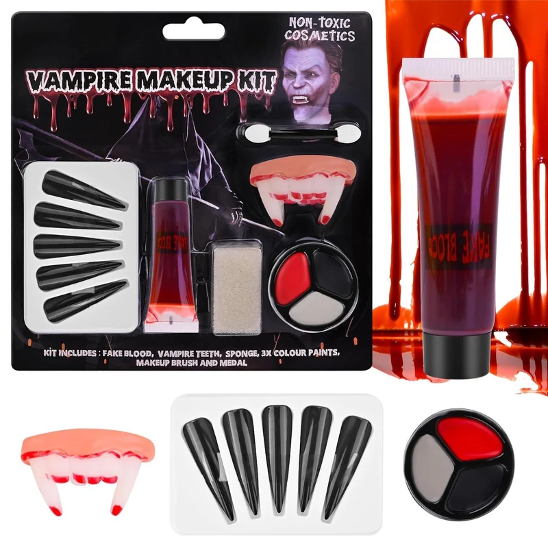 Halloween Makeup Set Schwarz Grau Rot Körperfarbe Kunstblut