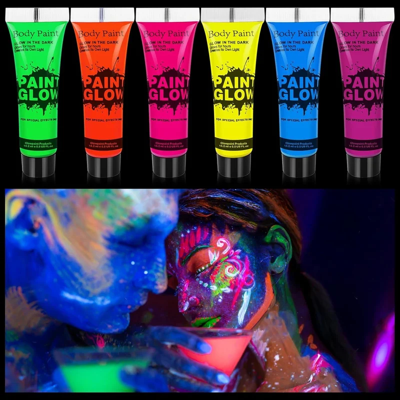 UV Bodypainting Neon Farben Set, Schwarzlicht Schminke für