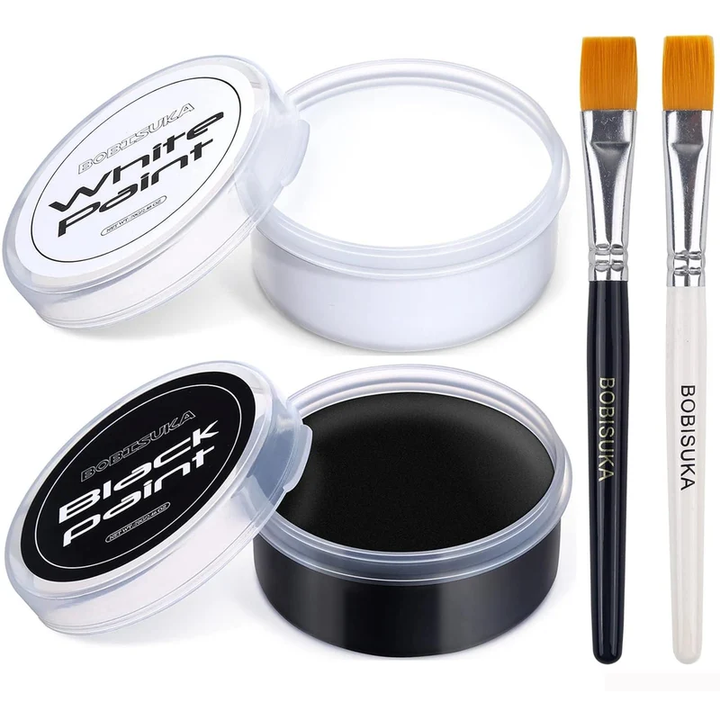 Kinderschminke Set Schwarz Weiß 70g mit Pinseln - für Party
