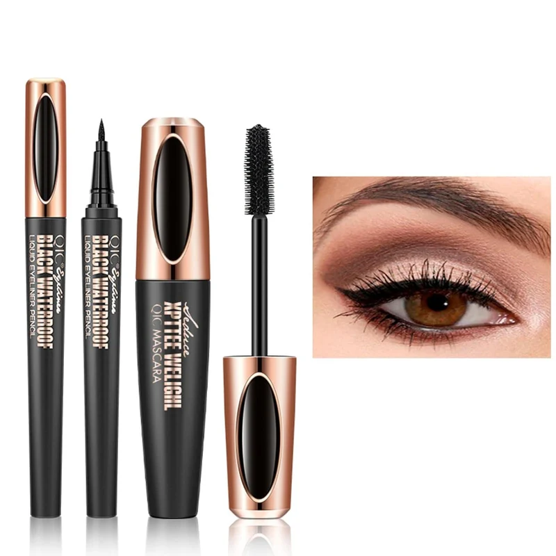 2-in-1 4D Silk Fiber Mascara Black Waterproof Eyeliner