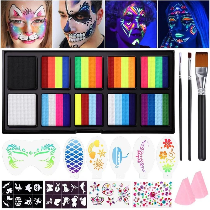 Regenbogen Gesichtsfarben Set UV Bodypainting Fasching