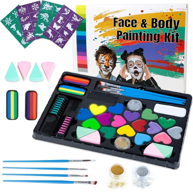 Kinderschminke Set 20 Farben Halloween Schablonen