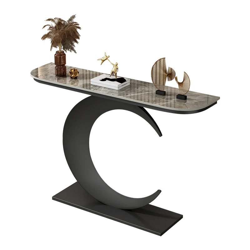Abstract Glam Slate/metal Half Moon Stain Resistant Console Table for Hall