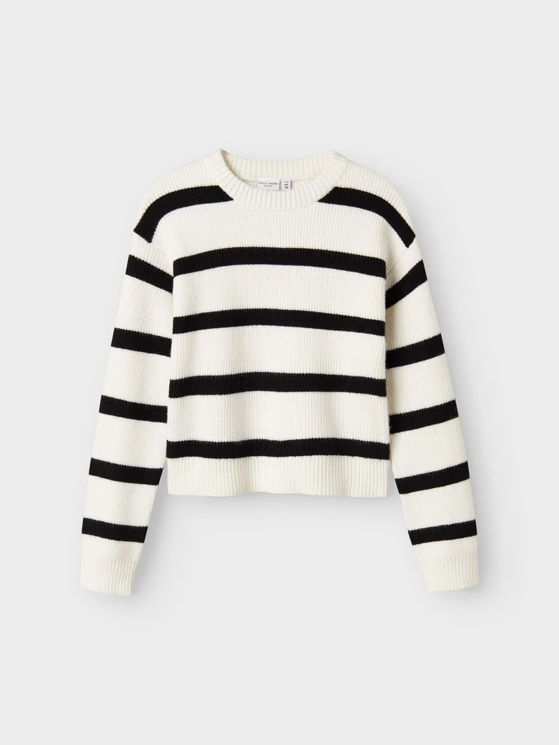 Name it-NKFVNILLA LS SH KNIT-Cloud Dancer/W. Black