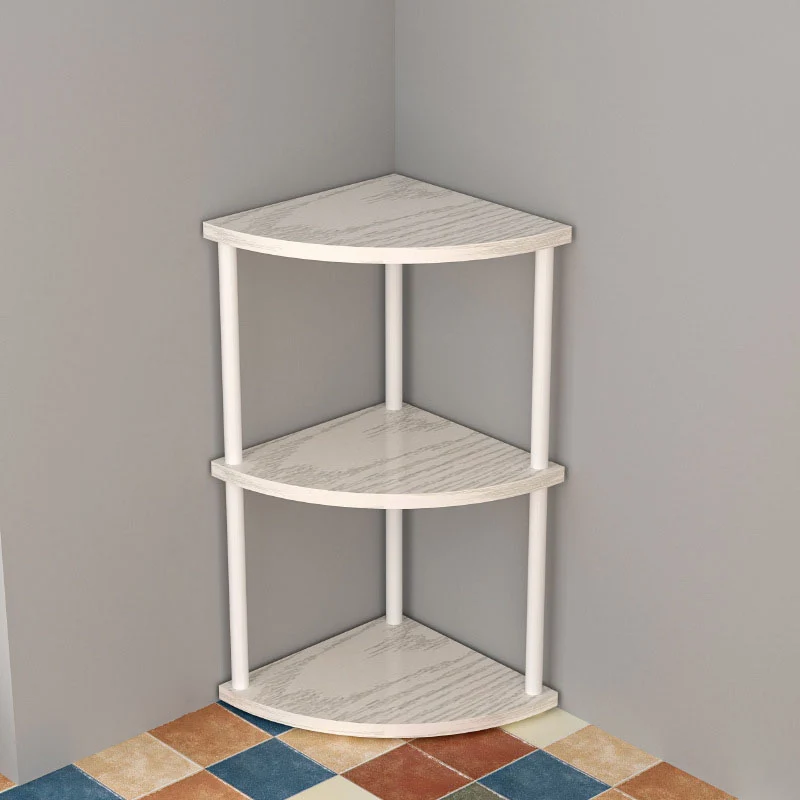 Modern Minimalist Circular Sector Medium-Density Fiberboard Stainless Steel Corner Shelf Unit 3/4/5/6-Tier For Living Room