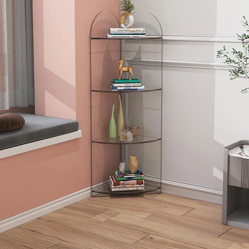 Contemporary Creative Circular Sector Acrylic Panel Transparent Corner Shelf Unit 4/5-Tier For Living Room