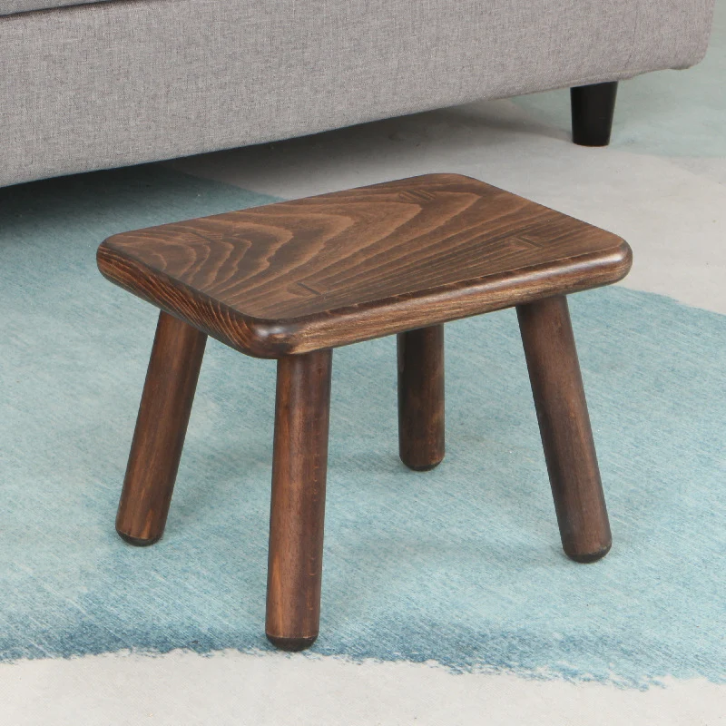 Contemporary Creative Rectangular Beech Solid Wood Kids Low Stool For Entryways & Living Room