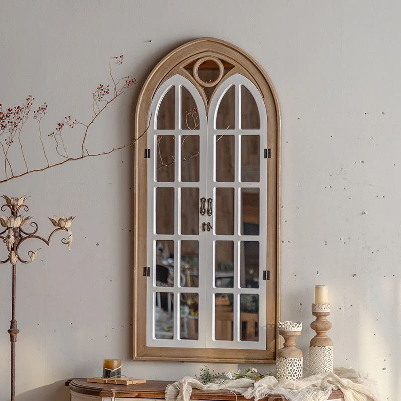 Traditional Farmhouse Rectangular Cedar Medium-Density Fiberboard Glass Decorative Full-Length Mirror For Living Room & Entryways