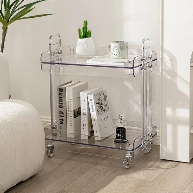 Contemporary Scandinavian Rectangular PC Movable Storage Shelf Side Table 2-Tier For Living Room