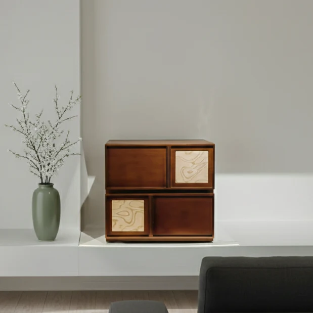 Traditional Vintage Square Walnut Nightstand: Multi-layer Solid Wood Panel - Retro-Style Dual-Drawer Bedside Cabinet For Bedroom
