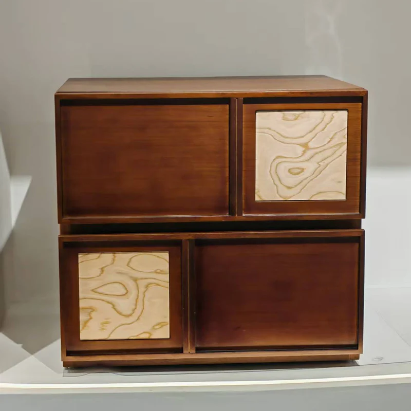 Traditional Vintage Square Walnut Nightstand: Multi-layer Solid Wood Panel - Retro-Style Dual-Drawer Bedside Cabinet For Bedroom
