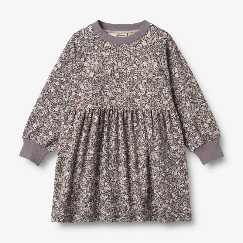Wheat-Jersey Dress L/S Dorthea-9565 purple stone flowers