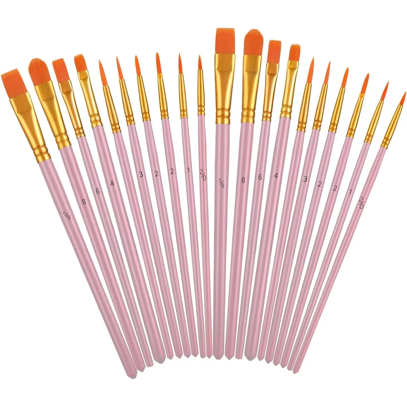 Acrylfarben Pinselset 20 Stück 10 Größen Rosa