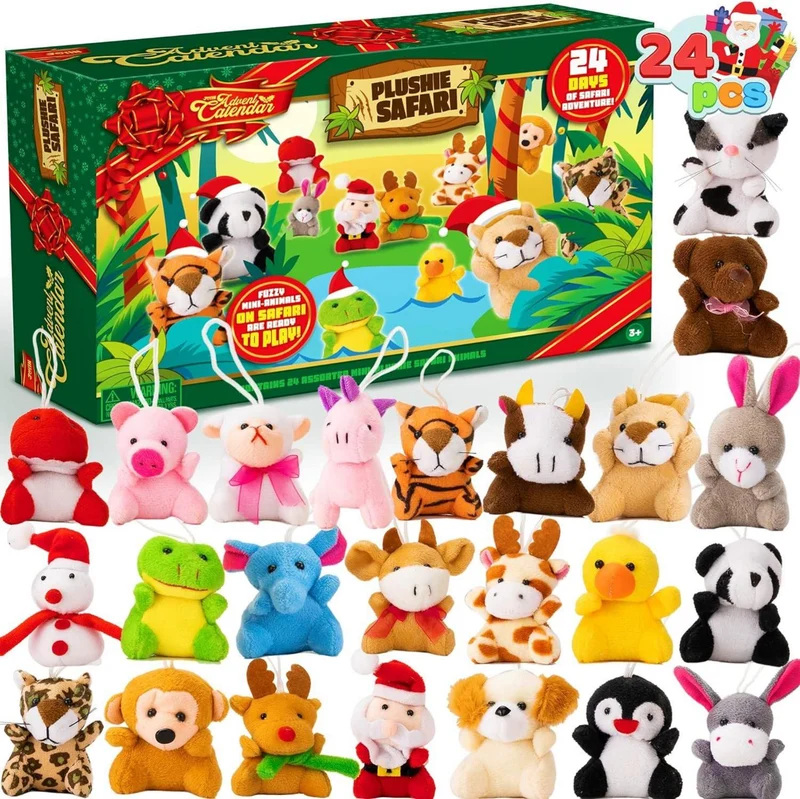 Adventskalender 2023 mit Mini Plüsch Tieren, 24 Tage
