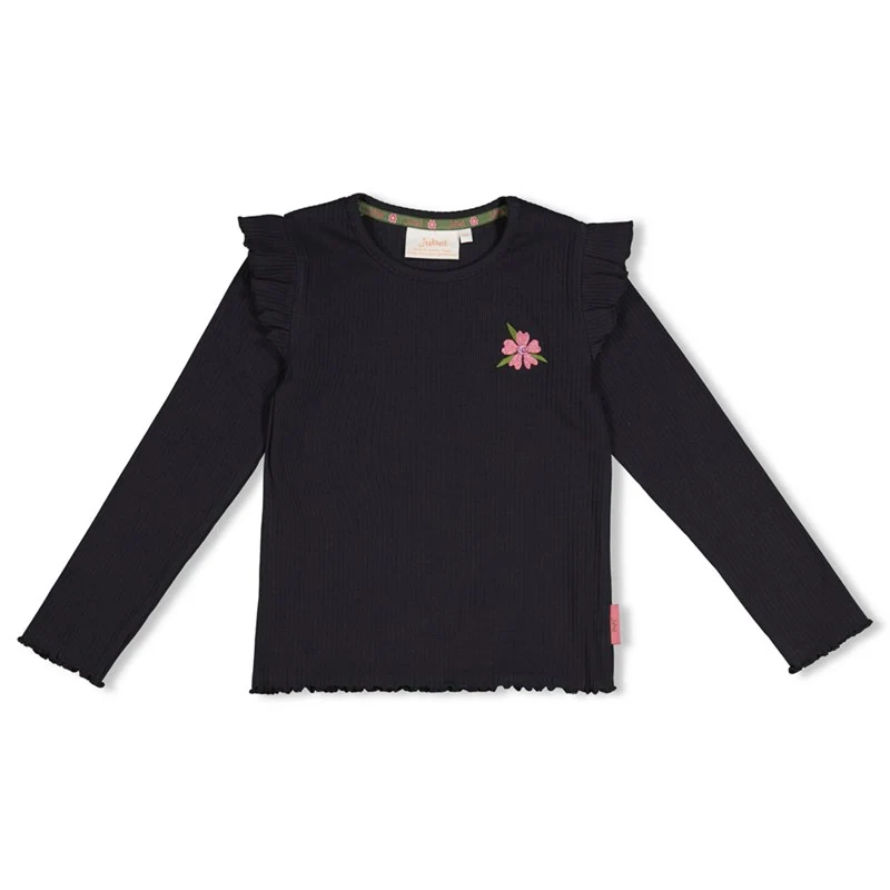 Jubel-Gerippte longsleeve - Moon Flowers-Anthrazit