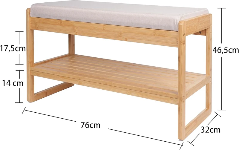 Schuhbank mit Sitzfläche & Polster, Sitzbank mit Stauraum, Schuhregal mit Sitzfläche, Schuhregal mit 2 Ebenen Grau für Flur, Eingang 76 x 30 x 45 cm
