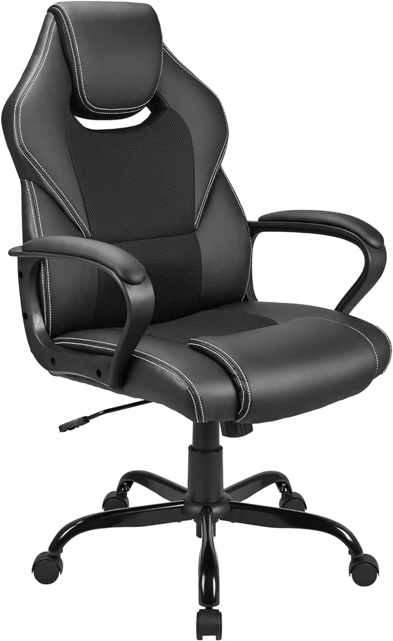 Gaming Stuhl, Gaming Sessel, Ergonomischer mit Wippfunktion gepolsterter Rückenlehne höhenverstellbar Schreibtischstuhl (Schwarz)