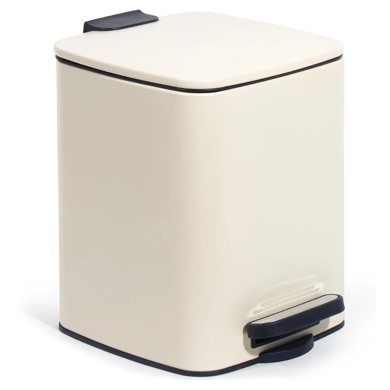 Kosmetikeimer 6L, Mülleimer bad, Badmülleimer mit Deckel, (Soft Close) Tretmülleimer aus Metall für Badezimmer, WC, Schlafzimmer (Beige, 24 x 19,5 x 25 cm)