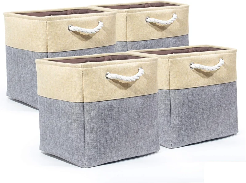 Baumwolle Faltbare Aufbewahrungskörbe,Aufbewahrungsbox mit Griffen,Körbe Aufbewahrung,aufbewahrungswürfel für Regal,Kleidung (33x33x33 cm),4 Stück,ikea kallax boxen
