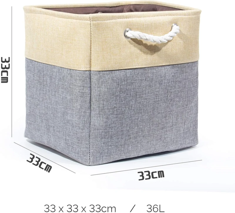 Baumwolle Faltbare Aufbewahrungskörbe,Aufbewahrungsbox mit Griffen,Körbe Aufbewahrung,aufbewahrungswürfel für Regal,Kleidung (33x33x33 cm),4 Stück,ikea kallax boxen