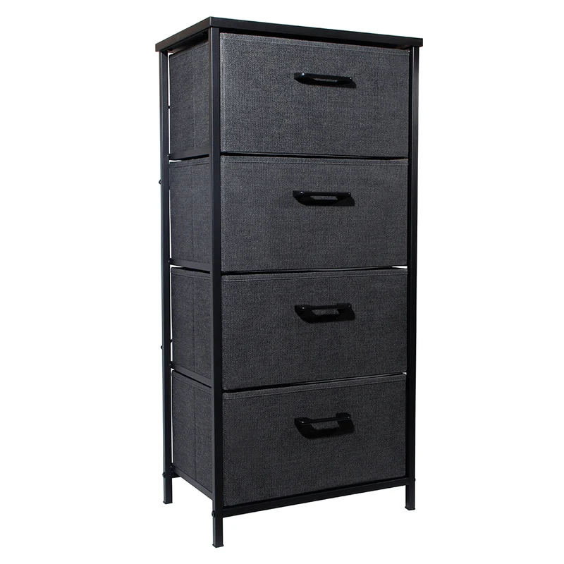 Schubladenschrank (45cm x 96cm x 30cm),Stoffkommode mit 4 Schubladen grau,Stoffkommode mit fächern,Aufbewahrungskommode mit Metallrahmen,Vintage Holzplatte,für Schlafzimmer,Flur