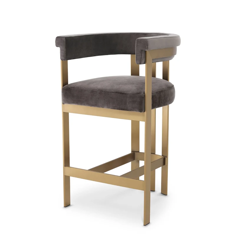Eichholtz Thekenhocker Clubhouse |Savona Grey Velvet | Gestell in gebürstetem Messing