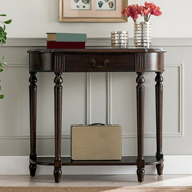 Mid-Century Modern Solid WoodTable, 35.43" H Console Accent Table in Brone