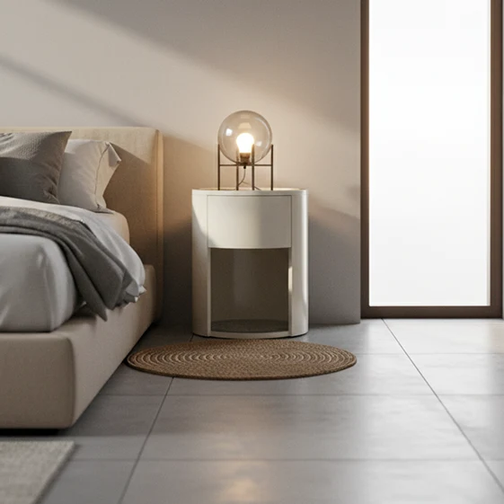 Modern Luxury White Nightstand: White Stone Slab Tabletop - Single Drawer Bedside Table For Bedroom