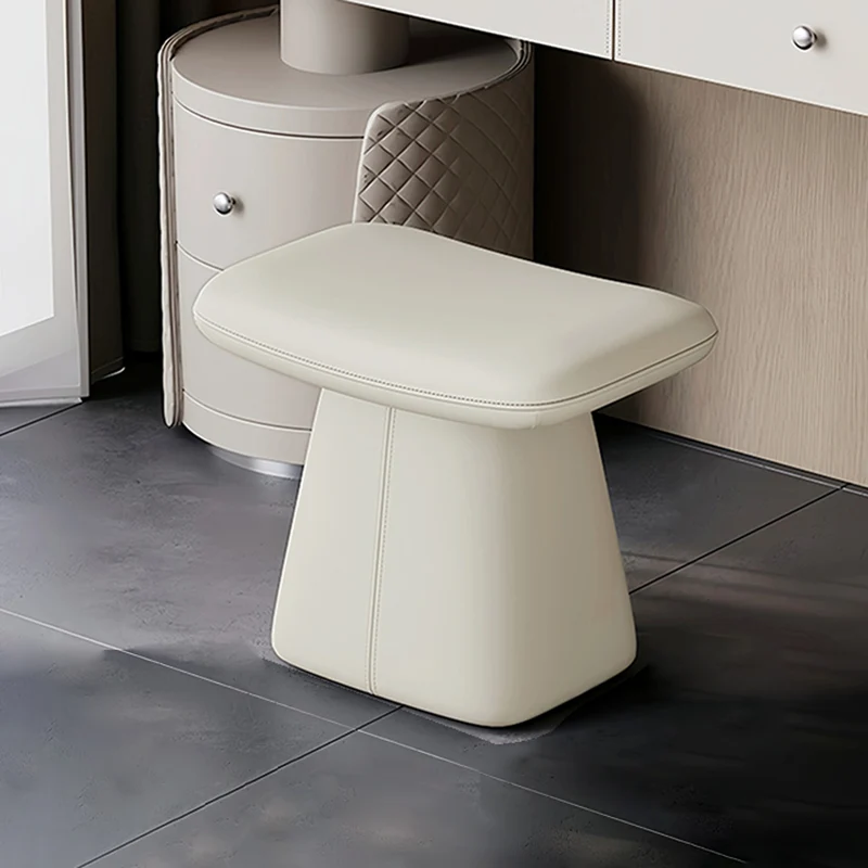 Modern Luxury Solid Wood & Plywood & Leather Rounded Rectangular Swivel Vanity Stool For Bedroom