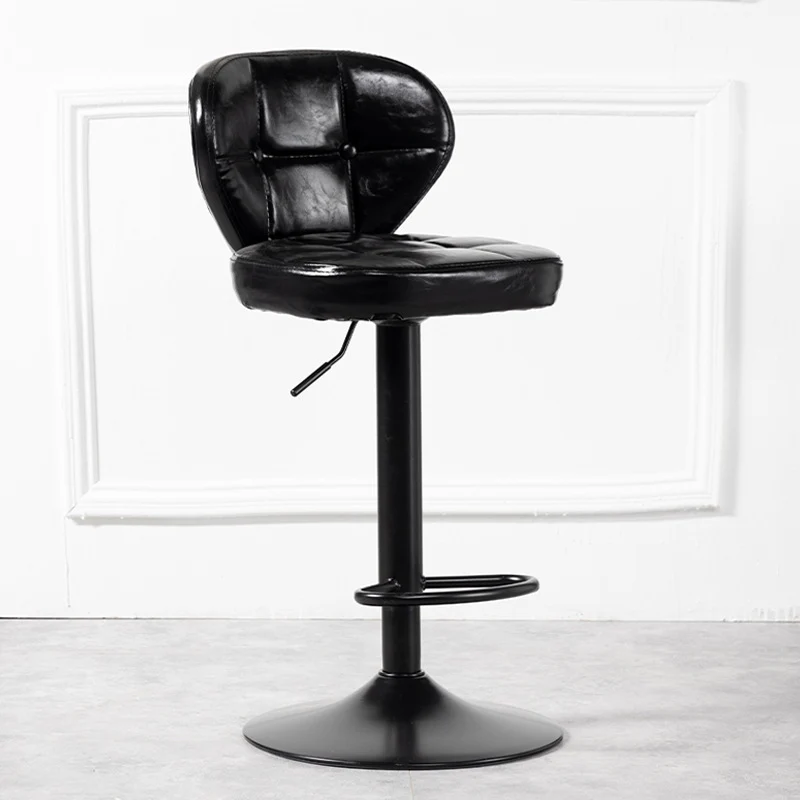 Contemporary Luxury Curved Cylindrical Adjustable Height Faux Oil Wax Leather Metal Bar Stool Backrest Armless For Dining Room & Kitchen