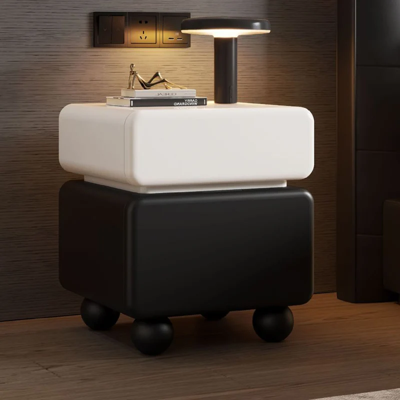 Modern Minimalist Rectangular Multi-Layer Plywood Solid Pine Wood Stainless Steel Nightstand 2-Drawer For Bedroom