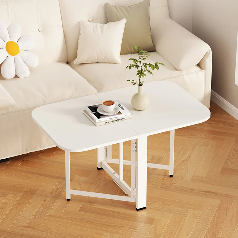 Modern Minimalist Rectangular Particle Board Carbon Steel Foldable Coffee Table 1-Tier For Living Room