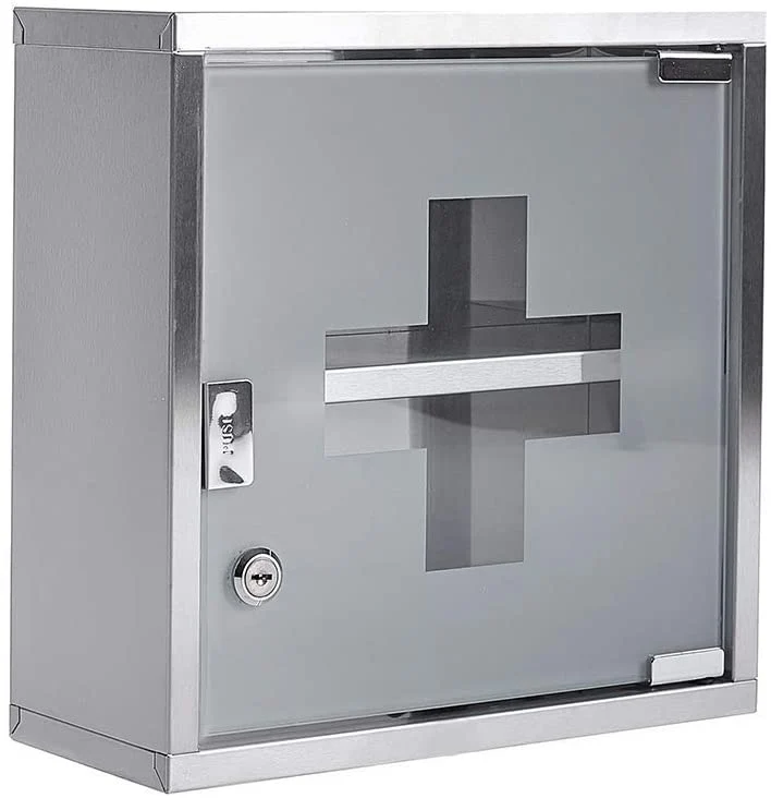 Medizinschrank mit Fachböden, Wand-Medizinbox aus Edelstahl 30 x 30 x 12 cm（Silber - 2 Schichten）