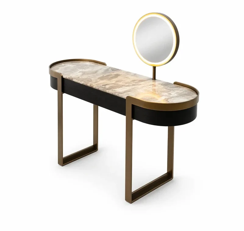 The Grand Collection Schminktisch Monroe – Bronze | Schwarzes Holz | Spiegel mit Beleuchtung