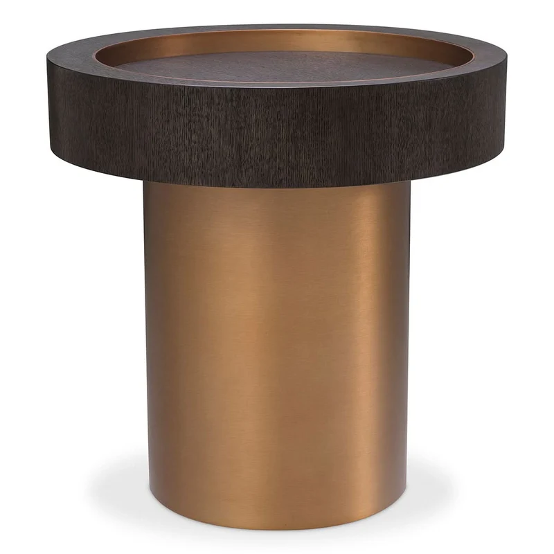 Eichholtz Beistelltisch Otus Rund – Eichenfurnier Mocha | Gebürstetes Messing | Rund