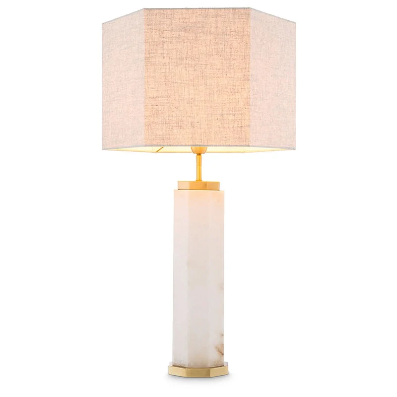 Eichholtz Tischlampe Newman – Alabaster | Antik-Messing-Finish | Leinenschirm
