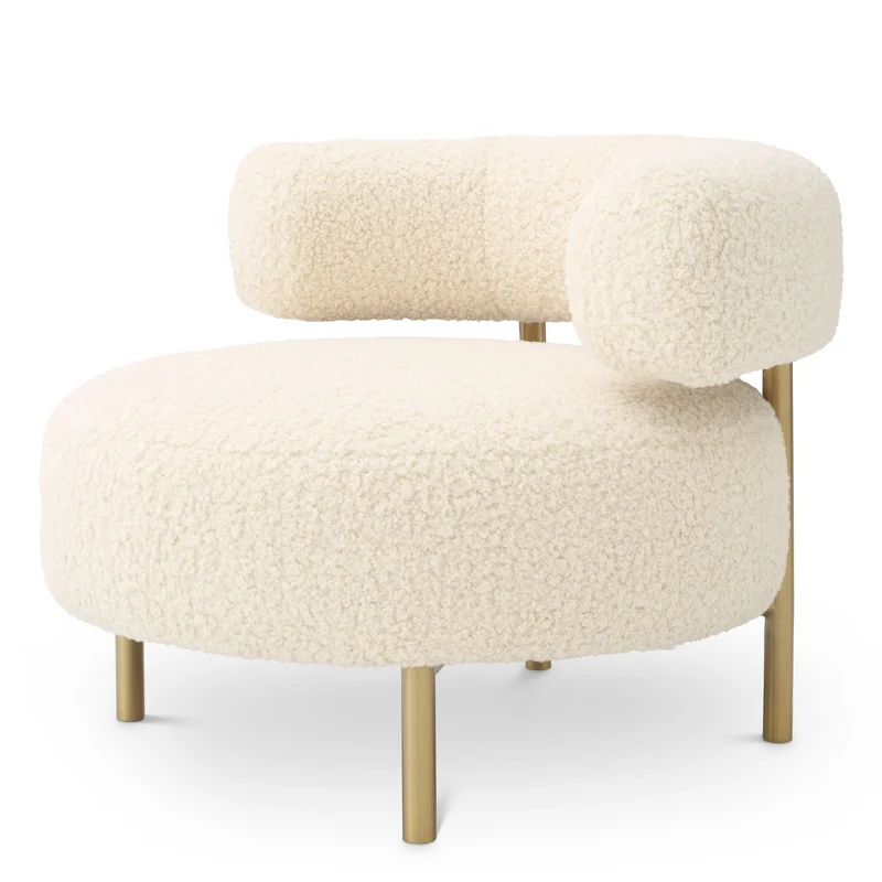 Eichholtz Sessel Thompson – Faux Shearling | Gebürstetes Messing | Skulpturale Form