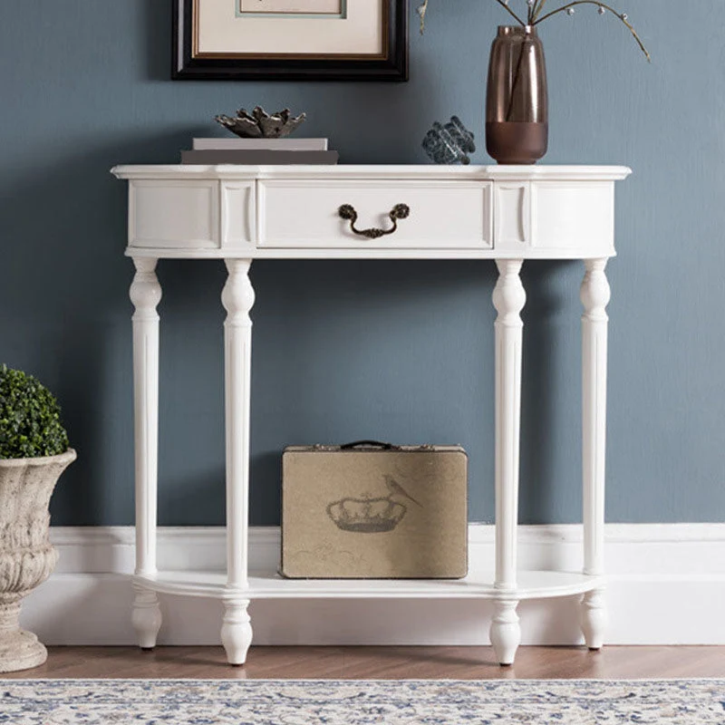Mid-Century Modern Rubber Wood Console Table Half Moon Sofa Console Table for Hall