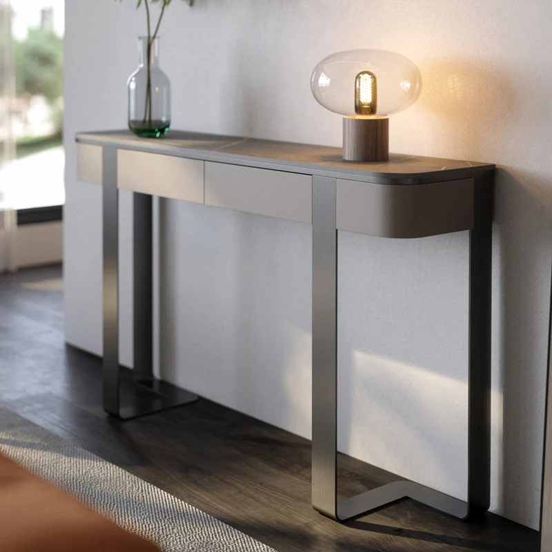Stone Half Moon Console Table Modern 13.78" W Accent Table for Hall