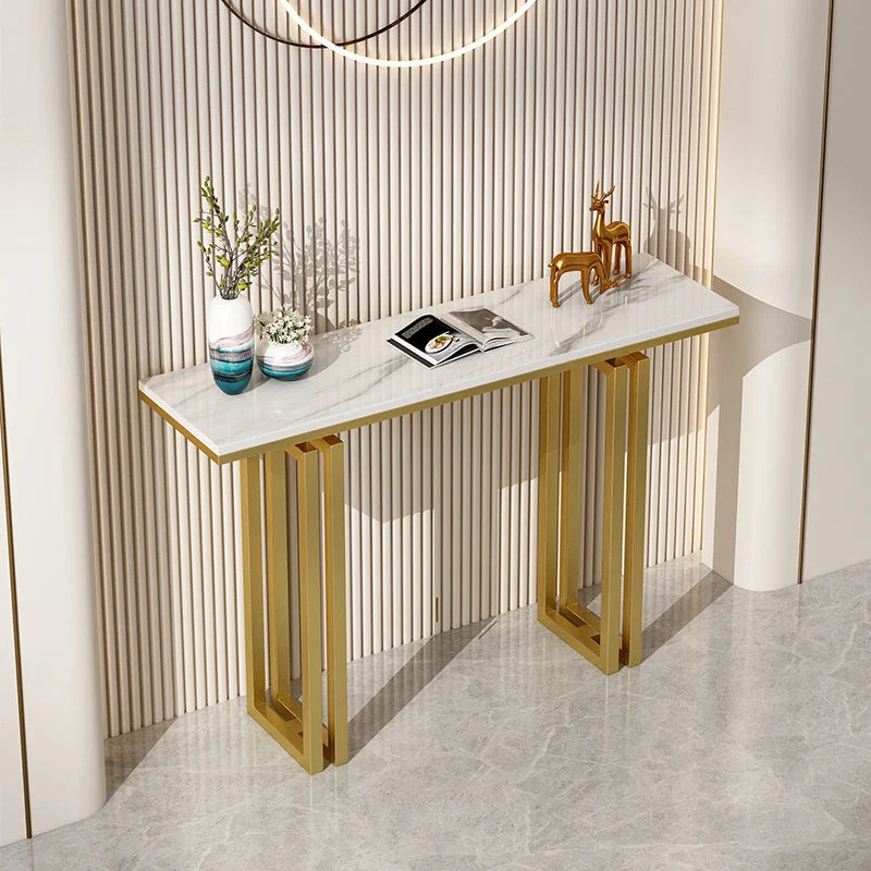 Glam Rectangle Console Accent Table Antique Finish Console Sofa Table in Stone