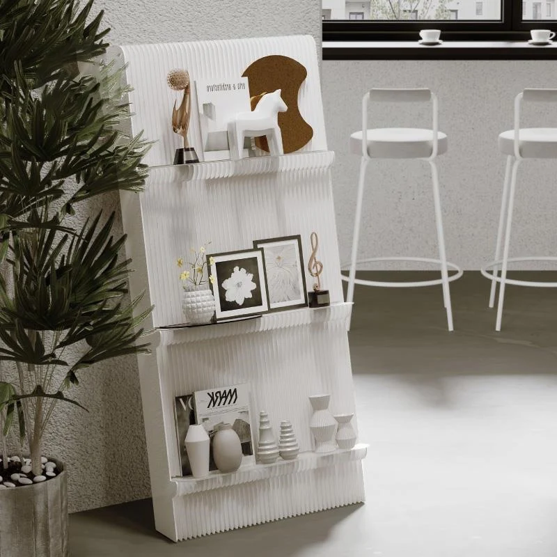 Modern Minimalist Rectangular Kraft Paper Acrylic Portable Display Rack 3-Tier For Living Room