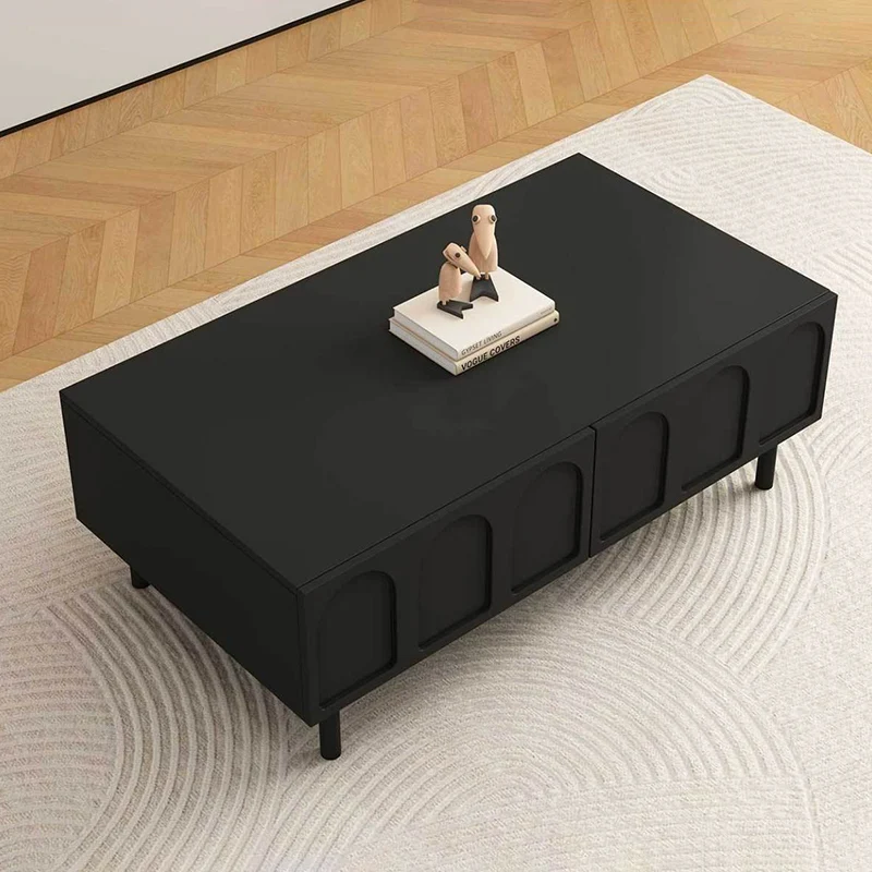Traditional French Engineered Wood Glass Arch Rectangular Coffee Table With 2 Drawers For Living Room