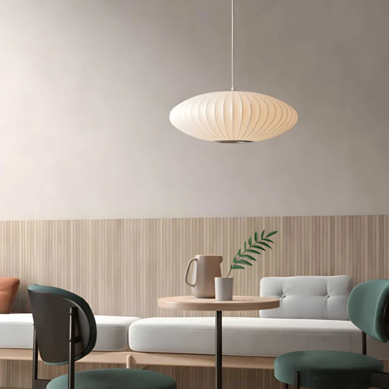 Minimalist Indoor Disk-Shaped Shade Silk Pendant Lighting - Modern Design